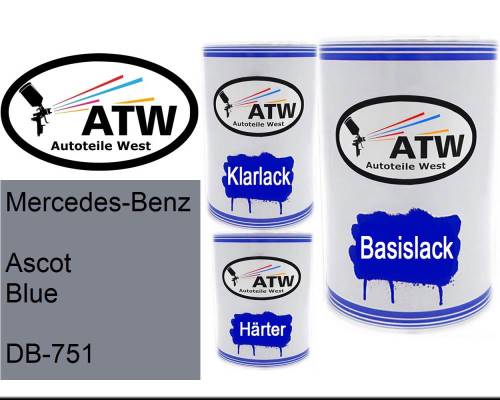 Mercedes-Benz, Ascot Blue, DB-751: 500ml Lackdose + 500ml Klarlack + 250ml Härter - Set, von ATW Autoteile West.